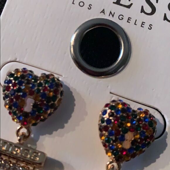 Guess multi color rhinestone heart earrings - Picture 3 of 3